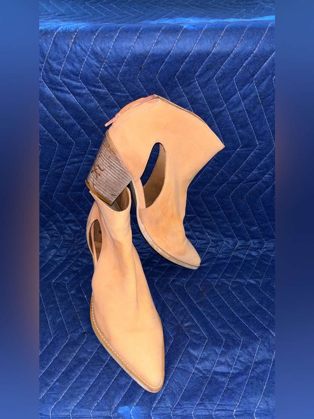 Free People Peach Suede Open-Side Block Heel Booties